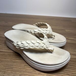 Vionic Kenji Braided Platform Thong Sandals Cream Size 7.5 Beachy Comfort